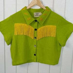 Fashion Brand Company Booger Green Linen Fringe Top Sz. 1X
